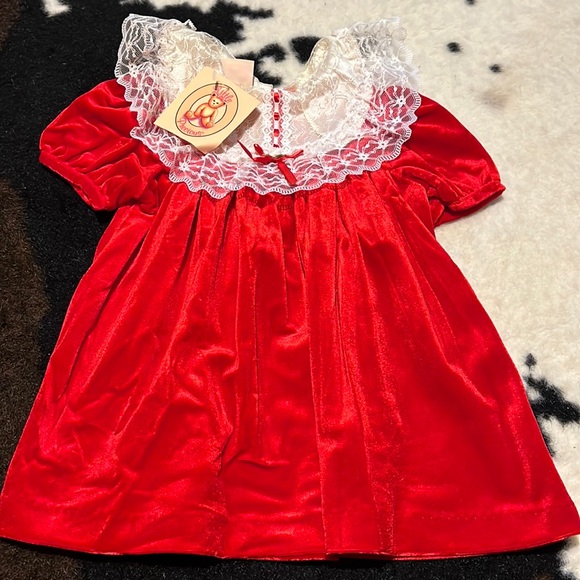 Little Precious Dresses | Nwt Little Precious Red Velvet And Lace Dress Size 24 Months | Color: Red/White | Size: 24mb | Cheyascott's Closet